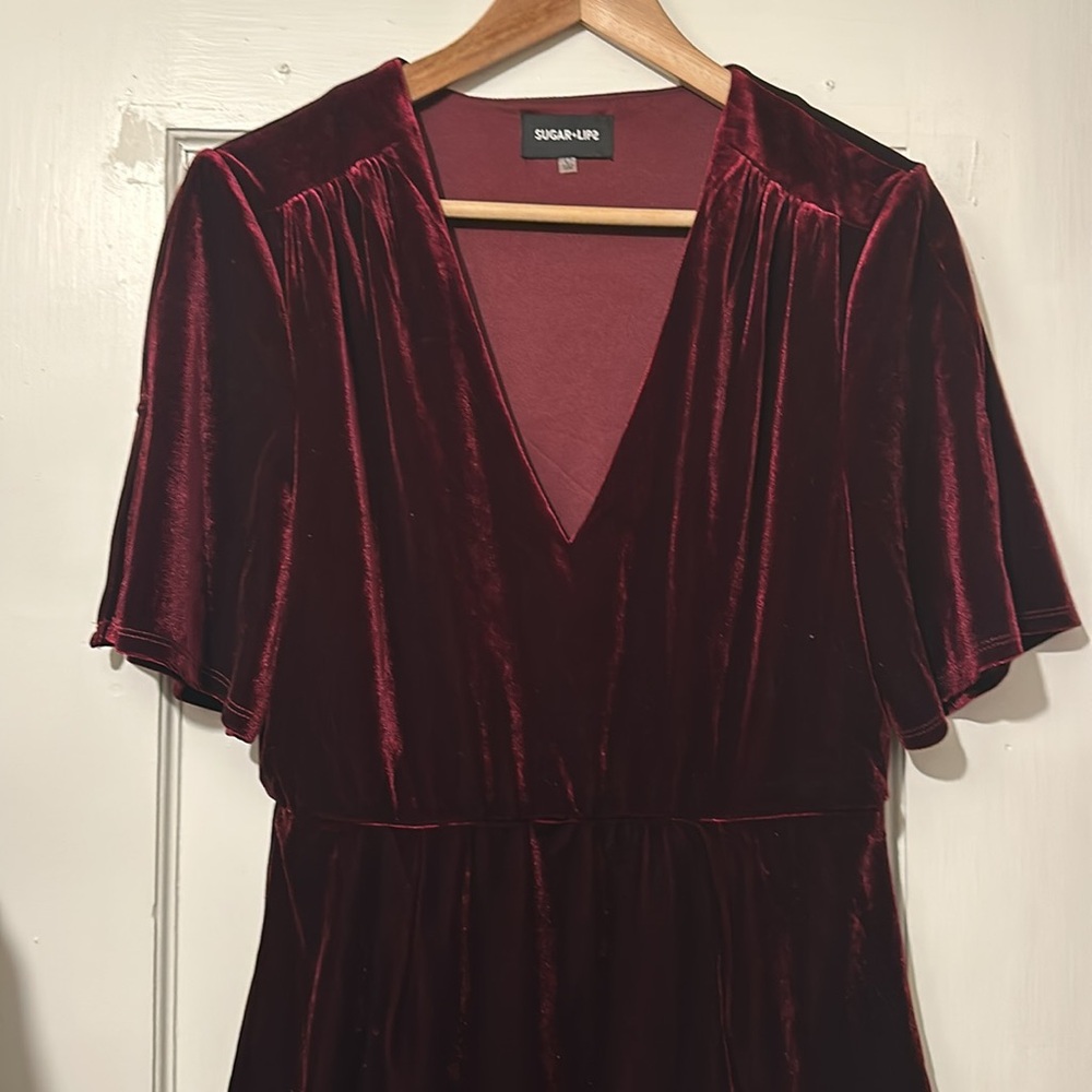 Burgundy velvet mini dress
